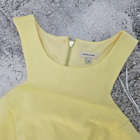 River Island Women Dress Front Pocket Sleeve Less Yellow Knee Length Size 10 - Picture 5 of 9